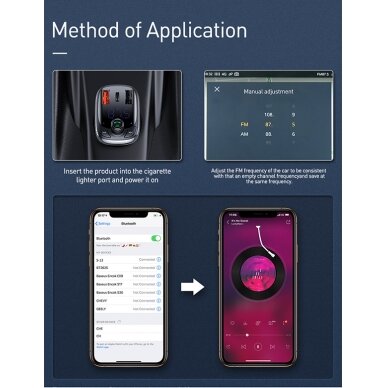 Bluetooth FM moduliatorius-kroviklis Baseus PD+2USB 5A QC CCTM-B01 12