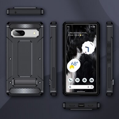 Google Pixel 7A juoda ARMOR nugarėlė WITH kICKSTAND 1