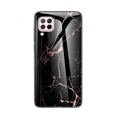 Huawei P40 LITE marble glass nugarėlė Black&Gold 1