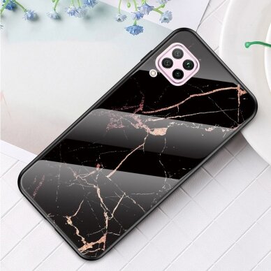 Huawei P40 LITE marble glass nugarėlė Black&Gold