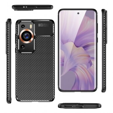 Huawei P60/P60 PRO Tracy juoda CARBON FIBER nugarėlė