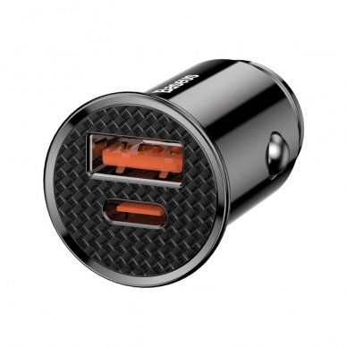 Įkroviklis auto USB+TYPE-C 30W BASEUS Circular CCALL-YS01 black 1