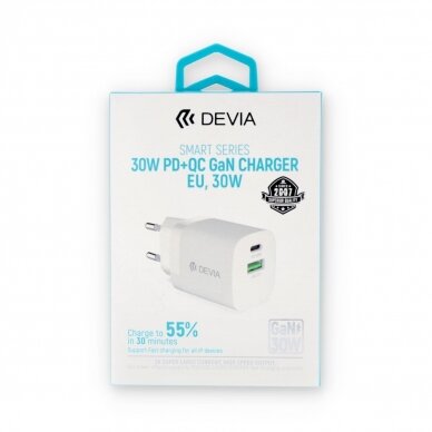 Įkroviklis buitinis PD+QC GaN Charge 30W DEVIA 2