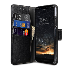 iPhone 11 Pro juodas odinis MELKCO WALLET BOOK dėklas