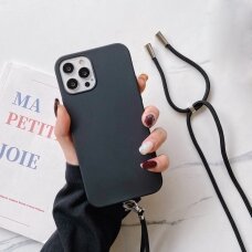 iPhone 12/12 PRO juoda MULTI STRAP nugarėlė su virvute