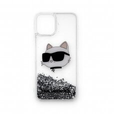 iPhone 12/12PRO silver water Glitter Choupette Head KARL LAGERFELD nugarėlė