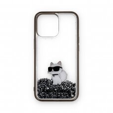 iPhone 13 PRO transparent water Glitter Choupette KARL LAGERFELD nugarėlė