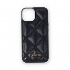 iPhone 15 black PU Quilted Metal Logo GUESS nugarėlė