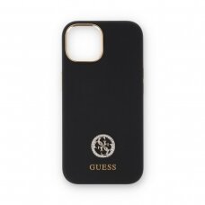 iPhone 15 black Silicone Strass Logo GUESS nugarėlė