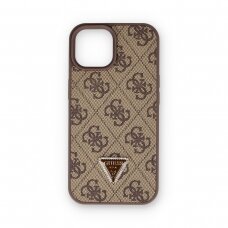 iPhone 15 brown PU Leather Triangle Strass GUESS nugarėlė