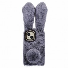 iPhone 15 dark grey nugarėlė Fluffy rabbit