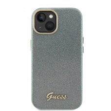 iPhone 15 khaki Glitter Glossy Script GUESS nugarėlė