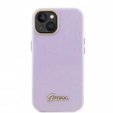 iPhone 15 lilac Glitter Glossy Script GUESS nugarėlė