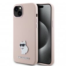 iPhone 15 pink Silicone Metal PIN KARL LAGERFELD nugarėlė