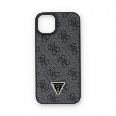 iPhone 15 PLUS black PU Leather Triangle Strass GUESS nugarėlė