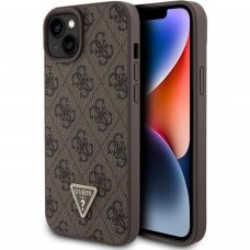 iPhone 15 PLUS brown PU Leather Triangle Strass GUESS nugarėlė