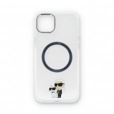 iPhone 15 PLUS transparent NFT Karl and Choupette IML MagSafe KARL LAGERFELD nugarėlė