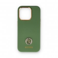 iPhone 15 PRO khaki Silicone HC Strass Logo GUESS nugarėlė