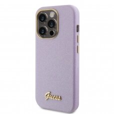 iPhone 15 PRO lilac Glitter Glossy Script GUESS nugarėlė