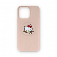 iPhone 15 PRO MAX pink PU Kitty Asleep Logo MagSafe HELLO KITTY nugarėlė