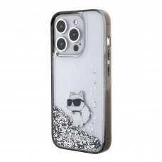 iPhone 15 PRO MAX silver Liquid Glitter Choupette KARL LAGERFELD nugarėlė