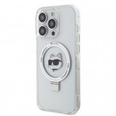 iPhone 15 PRO MAX white Ring Stand MagSafe Choupette Head KARL LAGERFELD nugarėlė