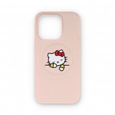 iPhone 15 PRO pink PU Kitty Asleep Logo MagSafe HELLO KITTY nugarėlė