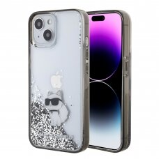 iPhone 15 silver Liquid Glitter Choupette KARL LAGERFELD nugarėlė