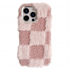 iPhone 16 PRO MAX pink nugarėlė Fluffy Checkered Pattern