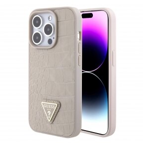 iPhone 15 PRO taupe PU Leather Croco Logo Bundle Charm GUESS nugarėlė