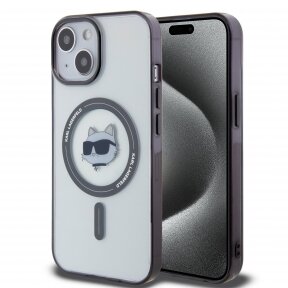 iPhone 15 transparent IML Choupette`s Head MagSafe KARL LAGERFELD nugarėlė