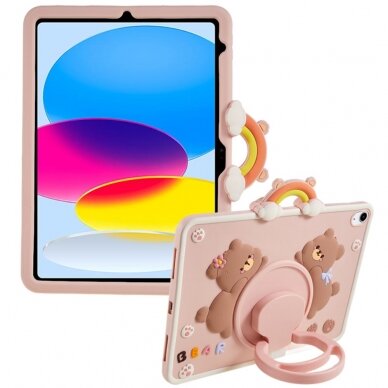 iPad 10.9 2022 (10th gen) pink Cartoon Bear nugarėlė su kojele