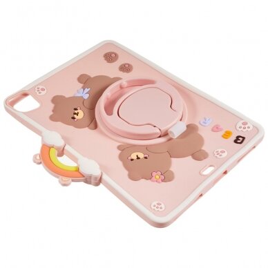 iPad Air 11 (2024) pink Cartoon Bear nugarėlė su kojele 10