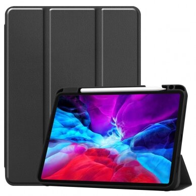 iPad Pro 12.9 (3rd / 4th / 5th / 6th Gen) / iPad Air 13 (2024) black silikoninis TRIFOLD with Pen Slot dėklas