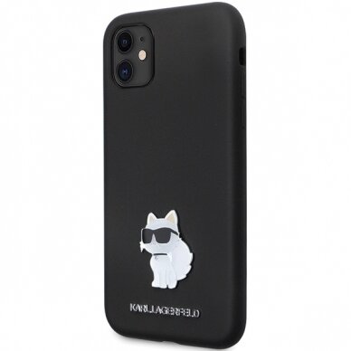 iPhone 11 black Silicone C Metal Pin KARL LAGERFELD nugarėlė 1