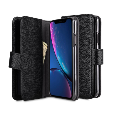 iPhone 11 Pro juodas odinis MELKCO WALLET+ BOOK dėklas