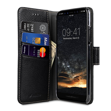 iPhone 11 Pro juodas odinis MELKCO WALLET BOOK dėklas