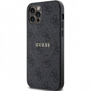 Iphone 12 / 12 PRO black PU Leather 4G Collection Metal Logo MagSafe GUESS nugarėlė 1