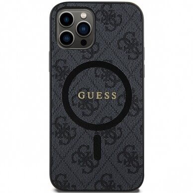 Iphone 12 / 12 PRO black PU Leather 4G Collection Metal Logo MagSafe GUESS nugarėlė 2