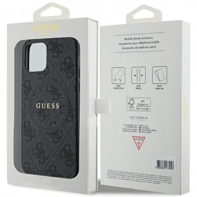 Iphone 12 / 12 PRO black PU Leather 4G Collection Metal Logo MagSafe GUESS nugarėlė 7