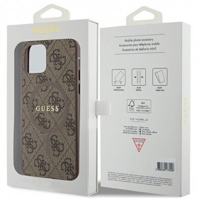 Iphone 12 / 12 PRO brown PU Leather 4G Collection Metal Logo MagSafe GUESS nugarėlė 7