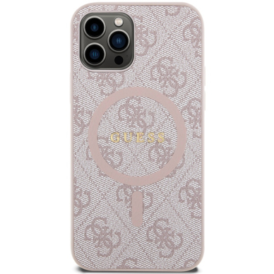 Iphone 12 / 12 PRO pink PU Leather 4G Collection Metal Logo MagSafe GUESS nugarėlė 2