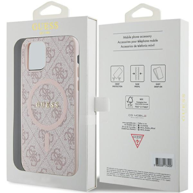 Iphone 12 / 12 PRO pink PU Leather 4G Collection Metal Logo MagSafe GUESS nugarėlė 7