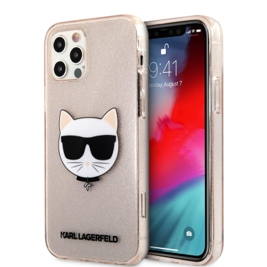 iPhone 12 PRO MAX aukso sp. glitter KARL LAGERFELD nugarėlė KLHCP12LCHTUGLGO