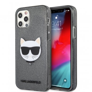 iPhone 12 PRO MAX juoda glitter KARL LAGERFELD nugarėlė KLHCP12LCHTUGLB