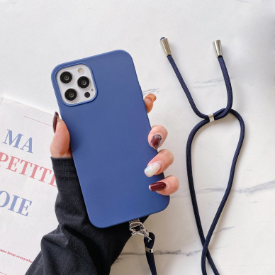 iPhone 12 PRO MAX mėlyna MULTI STRAP nugarėlė su virvute