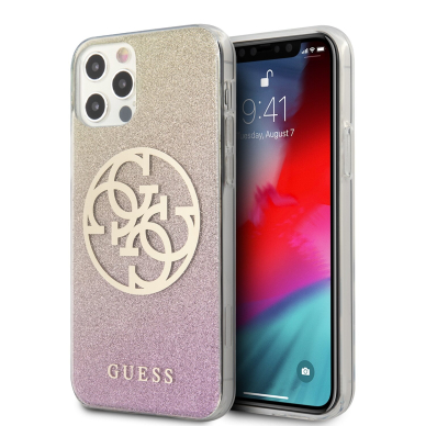 iPhone 12 Pro Max rausva glitter GUESS nugarėlė GUHCP12LPCUGLPGG