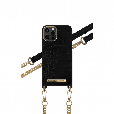 iPhone 12/12 PRO iDeal Of Sweden nugarėlė su grandinėle Jet Black Croco 2