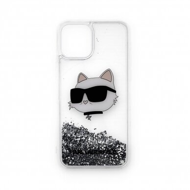 iPhone 12/12PRO silver water Glitter Choupette Head KARL LAGERFELD nugarėlė