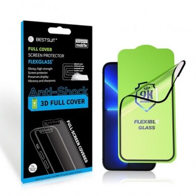 iPhone 13 MINI apsauginis black 3D FLEXIBLE stiklas